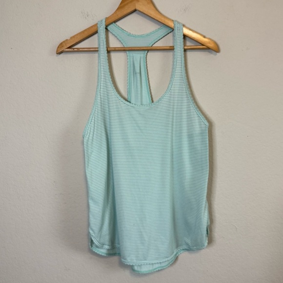 Lululemon 105 F Singlet Silver Gray Stripe Heathered Angel Blue Size 10 - Picture 2 of 9